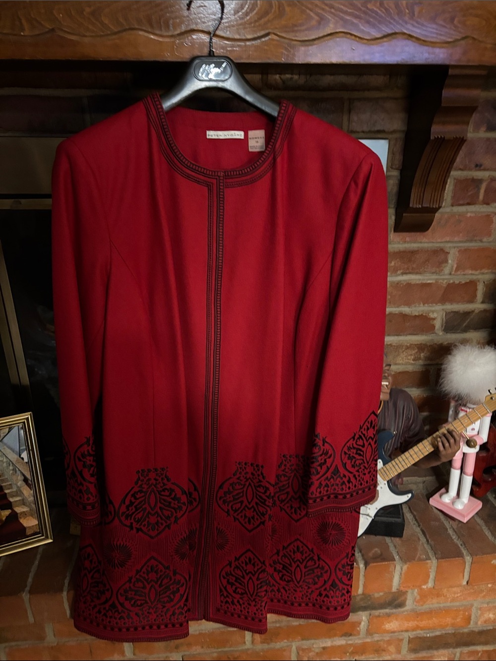 Peter Nygard Red Long Embroidered Sleeve Dress Jacket